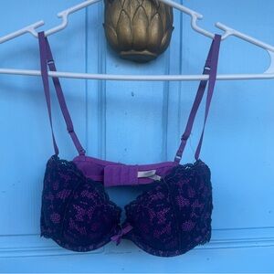 Aerie Bra Deep Purple Lace Vintage Lingerie Pretty Delicate size 36B